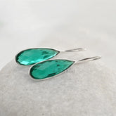 Long Pear Earrings Teal Quartz Faceted Gemstone Earrings 925 Sterling Silver Earrings, 8x25mm Size Dangle Earring For Birthday Anniversary